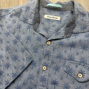 Tommy Bahama Mens Large Blue Palm‎ Pattern Button Shirt